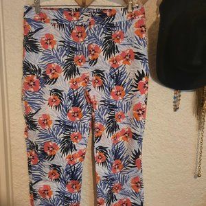 Talbots Floral Print Cropped Cotton Stretch Pants Sz 12